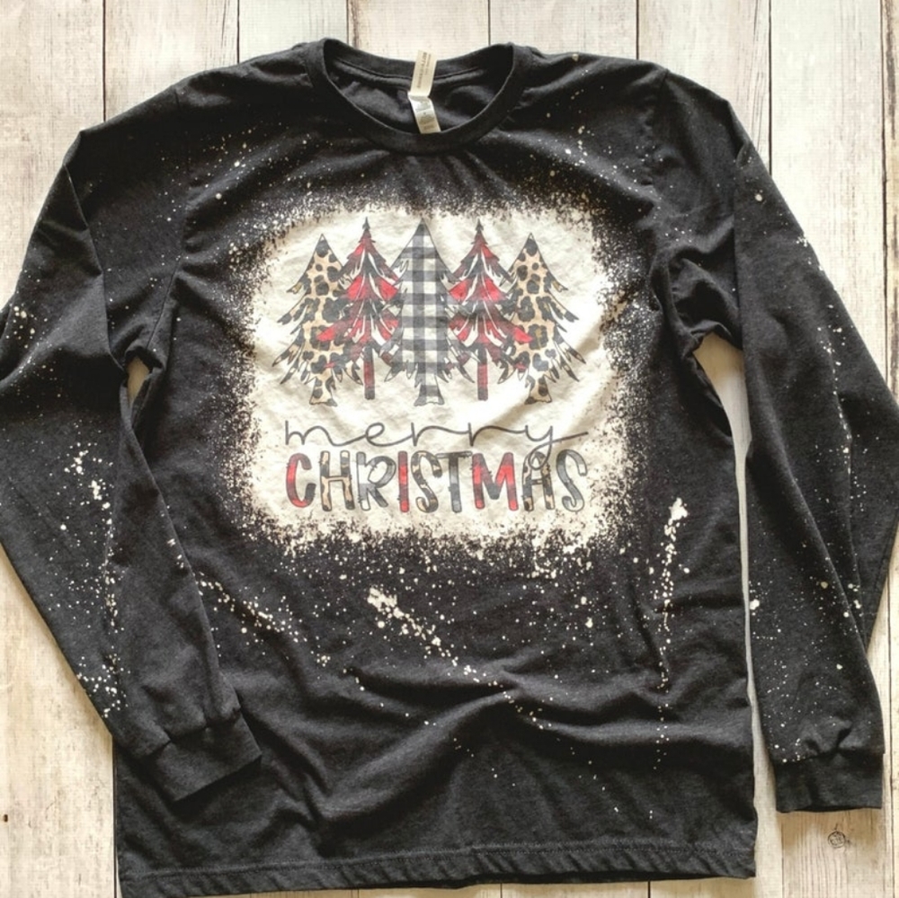 Merry Christmas long sleeve bleached shirt